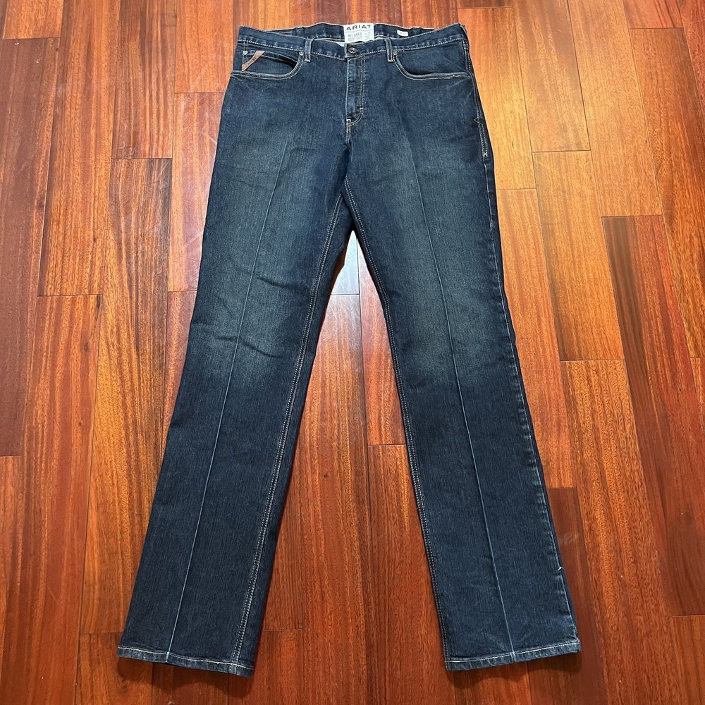 Ariat Jeans Mens 38x38 Relaxed Boot Cut Blue Dark Wash Fits 39x39 Gorpcore